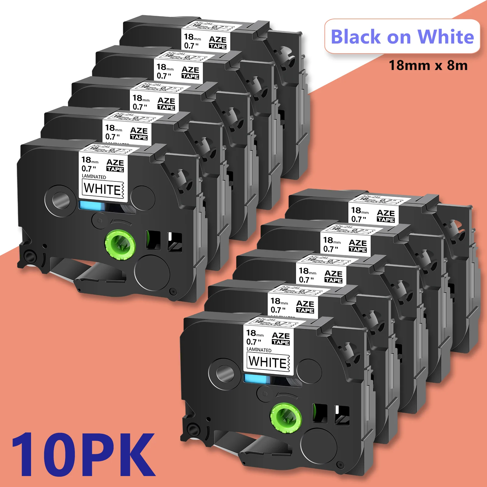 

10Pcs AZE 241 Black on White Label Tape Compatible for Tz TZe 241 Laminated Ribbon 0.7" for Brother P-Touch PT310 Label Printers