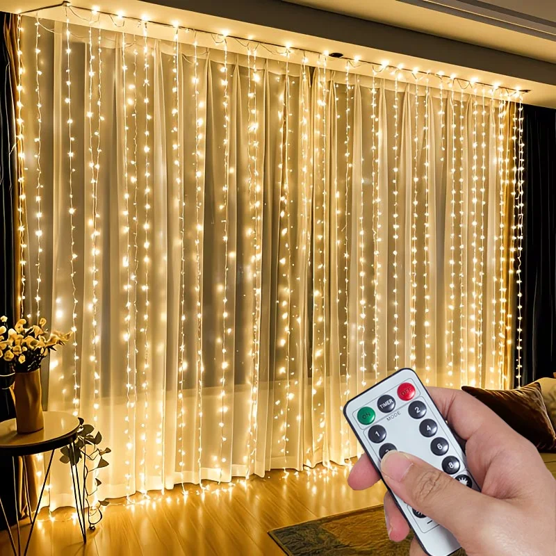

3/4/6M Curtain LED String Lights Garland 8 Mode Festoon Remote Control Fairy Garland Light Christmas Decoration for Bedroom Home