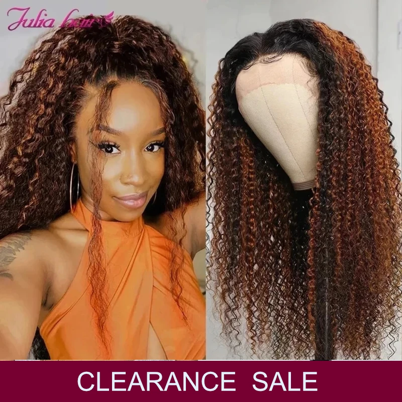 Sassy Curly Lace Front Wig Ombre Highlight Human Hair 13x4 Lace Frontal Wig Pre Plucked 4x0.75 Lace Closure Wig with Baby Hair