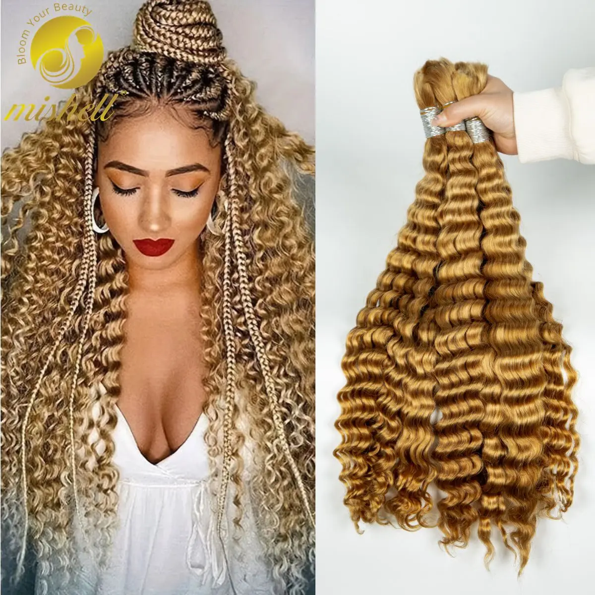 

27# Ombre Deep Wave Human Braiding Hair Bulk 12A 100% Unprocessed Virgin Human Hair No Weft 100g/pack 2 Bundles for Boho Braids