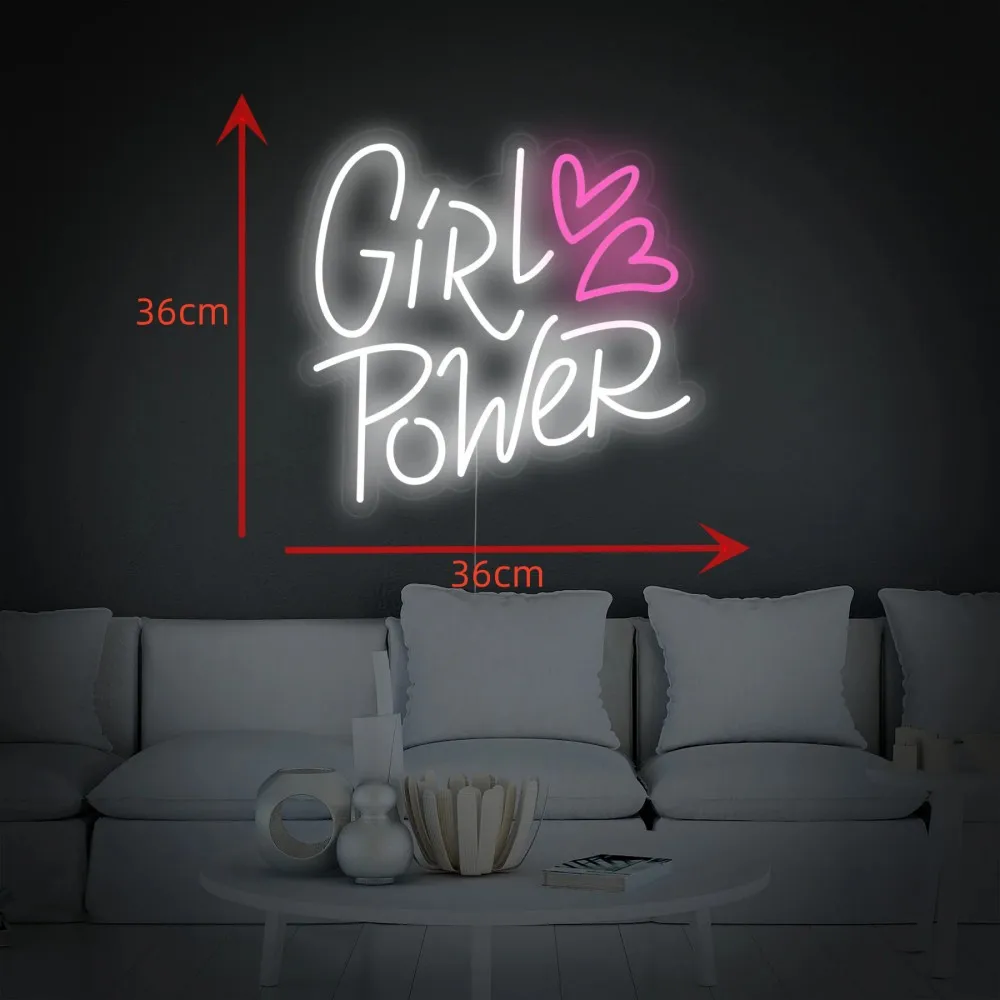 Girl Power Hearts Neon Sign Family Room Birthday Party Wedding Apartment Bar Ambience Green Wall Decoration Neon Light Led Lamp