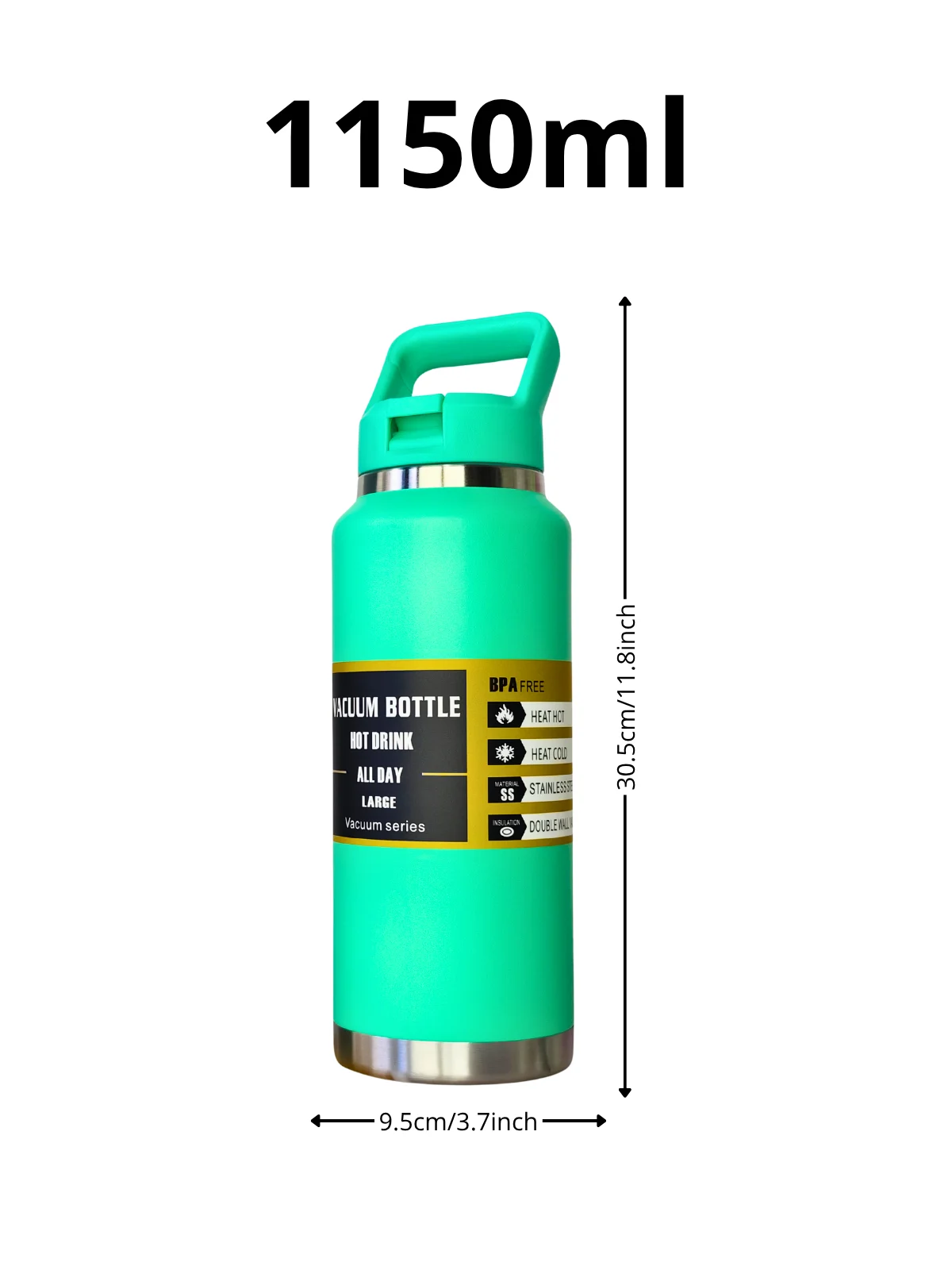 زجاجة Fab-4 الحرارية 1100 مل مصنوعة من 304 Sus جدار مزدوج من الفولاذ المقاوم للصدأ مع عزل مكنسة كهربائية، مقبض مريح، غطاء محكم ومضاد للانسكاب، فم واسع للثلج، تصميم حديث وقابل لإعادة الاستخدام، خالٍ من مادة Bpa، #6