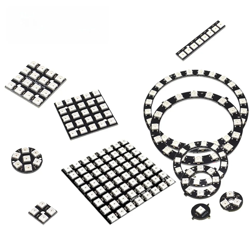 Anneau LED RVB intégré, lanternes d'entraînement polychrome, rond, carré, développement intelligent, 1, 3, 4, 7, 8, 12, 24, 32, 40/64 bits, WS2812, 5050