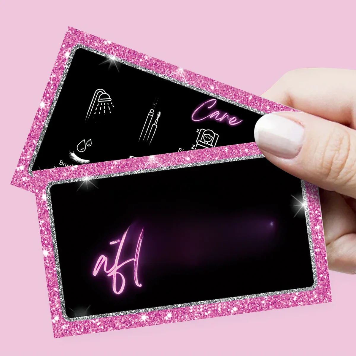Carte de visite pour cils brillants, 50 pièces, Extension de cils, carte de soin après, cartes de remise de fidélité, vente en gros, fournisseur