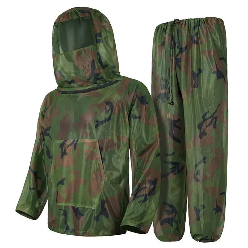 Woodland Camouflage Anti-mosquito Beekeeping Suit Camping Disguise Beekeeper Mesh Hood Hunting Ghillie Suits Fishing Clothes