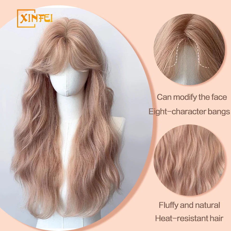 Synthetic Wig Middle Part Long Curly Hair With Bangs Synthetic Fluffy Lolita Cosplay Women Wig Heat Resistant for Daily Party