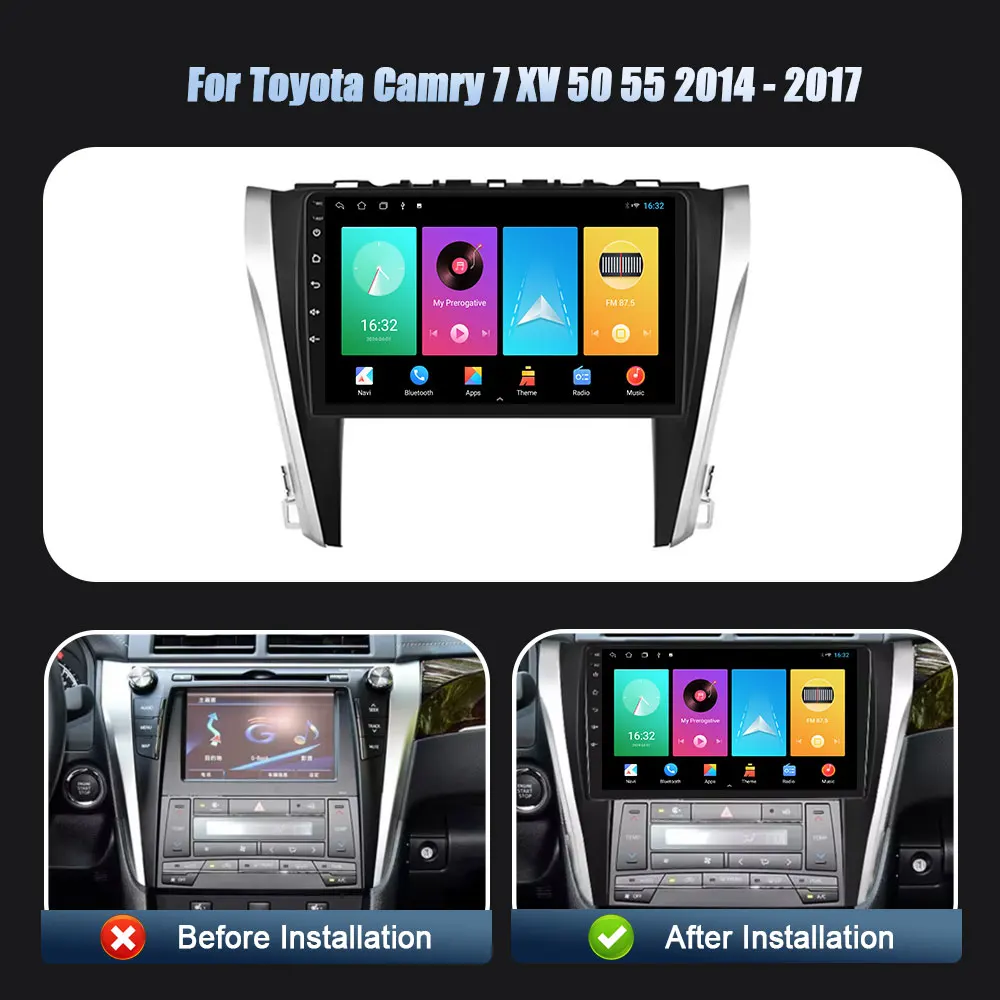 Wireless Carplay 4G GPS Screen 2DIN Android 14 For Toyota Camry 7 XV 50 55 2014-2017 Car Radio Multimedia Navigation Player