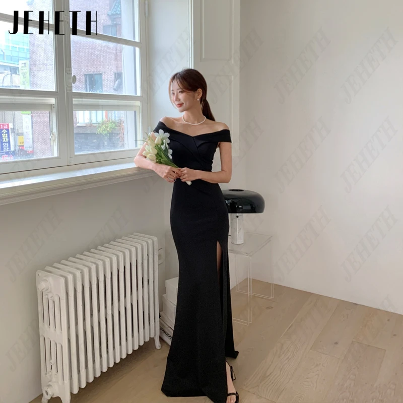 JEHETH Boat Neck Mermaid Korea Bridal Gowns Satin Backless Wedding Dresses Vintage Sleeveless Pleat 웨딩드레스 Photography Side Split