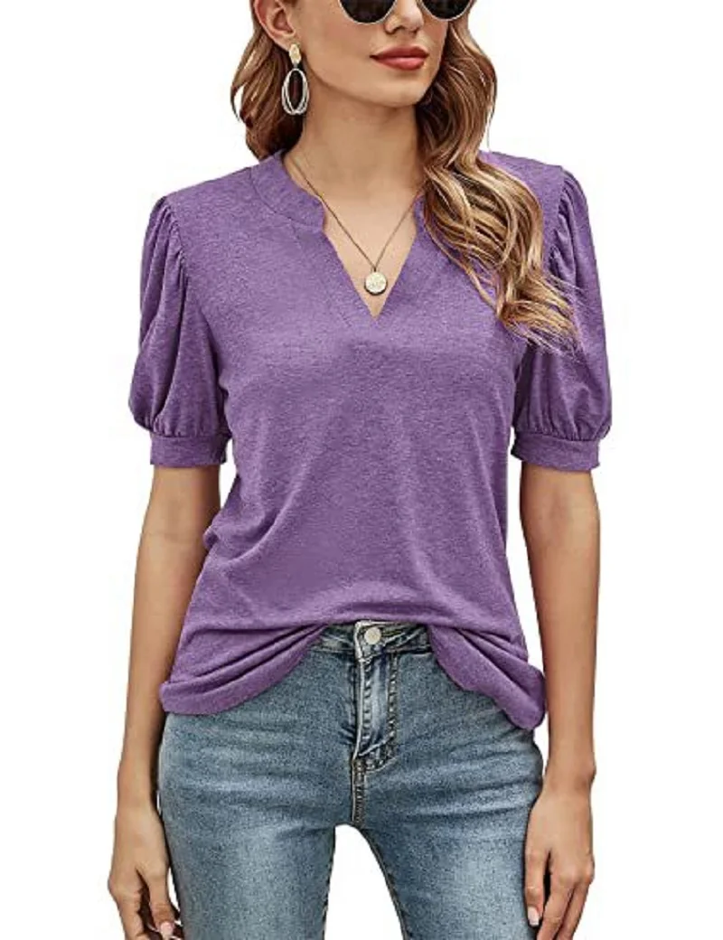 Sommer lose Damen Kurzarm Bluse V-Ausschnitt T-Shirt lässig weibliche Frauen solide T-Shirt Pullover Top Shirt Bluse plus Größe