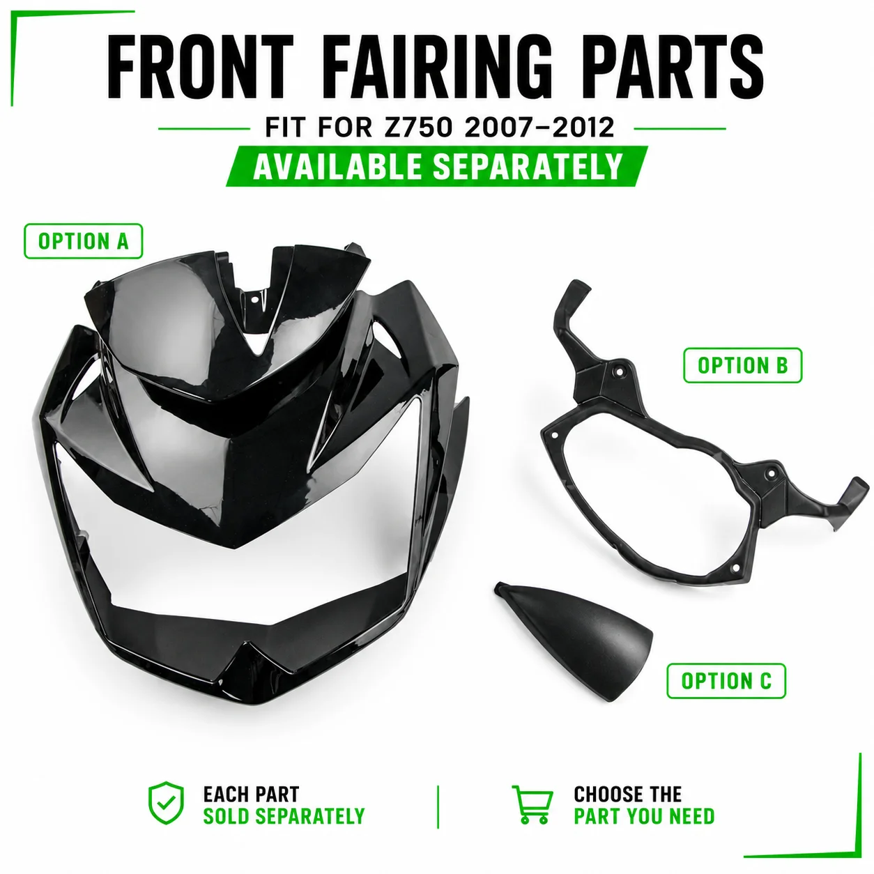 Fit For Kawasaki Z750 2007 - 2012 Motorcycle Accessories Upper Front Head Neck Headlight Cover Fairing Cowl Nose Z 750 2008 2009