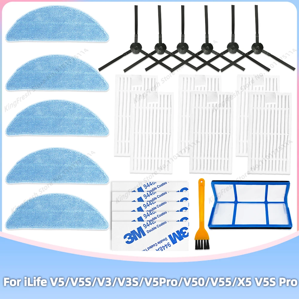 Fit For iLife V5 / V5S / V3 / V3S / V5Pro / V50 / V55 / X5 / V5S Pro Vacuum Parts Accessories Side Brush Hepa Filter Mop Cloth