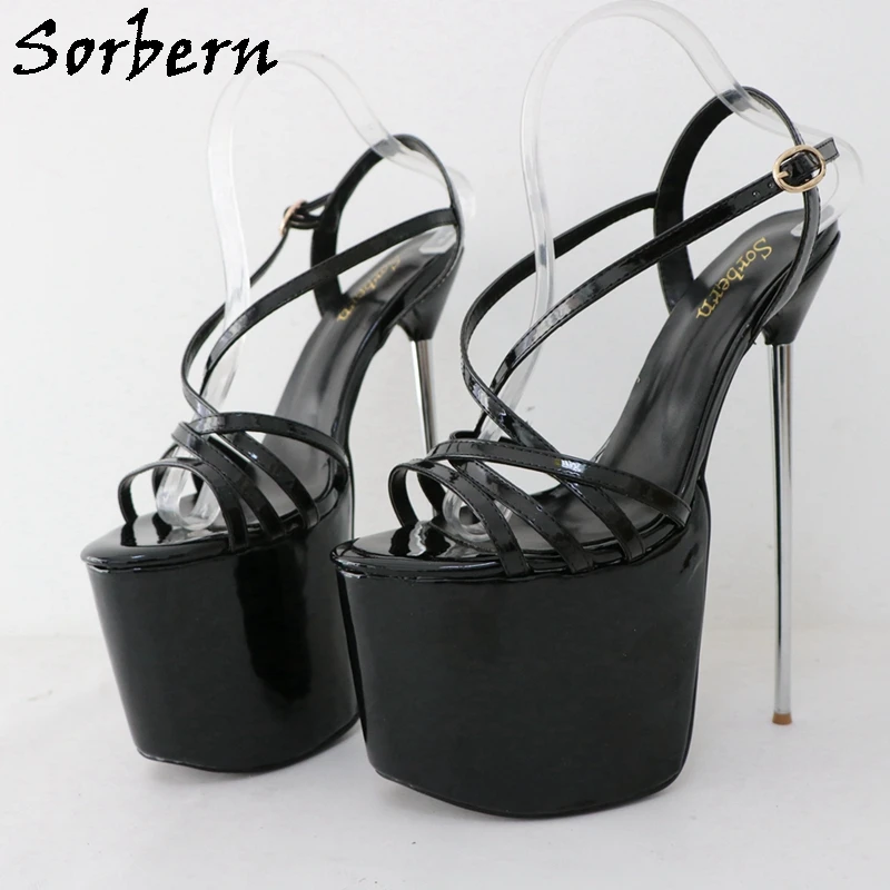

Sorbern 22Cm Silver Metal High Heel Sandals Slingback Stilettos Super High Multi Strap Drag Queen Shoes Summer Style Fetish Shoe