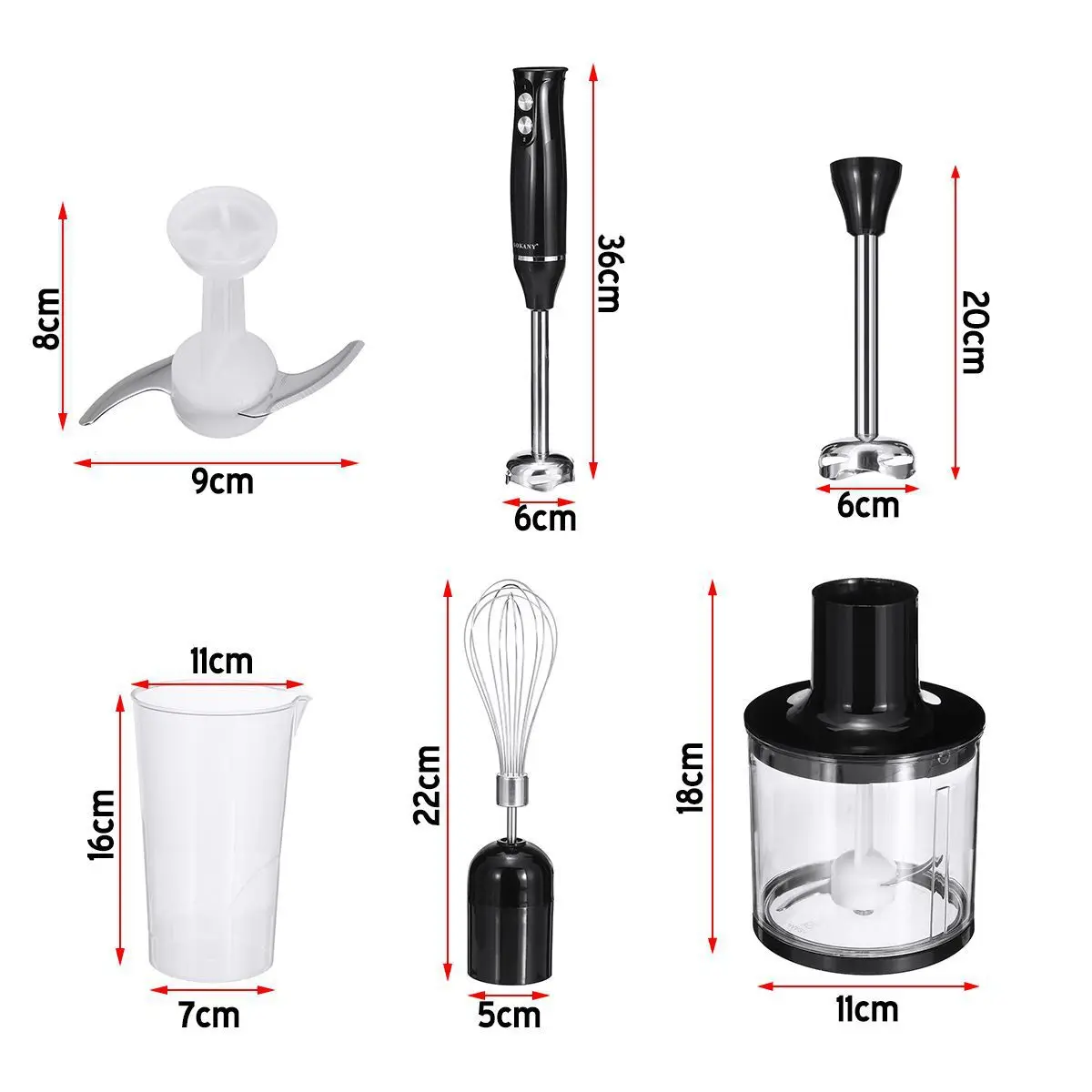 4-in-1 Elektrischer Stabmixer 500W Handmixer mit Edelstahlklinge für Gemüse, Fleisch, Eier und Saft