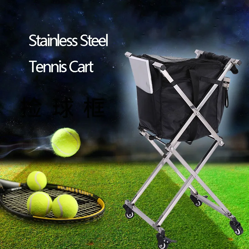 

Tennis Cart Stainless Steel Folding Portable Cart Tennis Pick Up Box Tennis Bag Badminton Bag Tennis Coach Cart