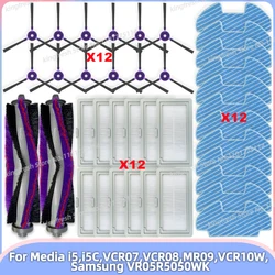 Compatível com peças de reposição e acessórios para aspirador Midea i5 i5C VCR10W VCR07 VCR08 MR09 Samsung VR05R5050WK: rolo escova lateral, filtro HEPA, pano de limpeza e saco de pó