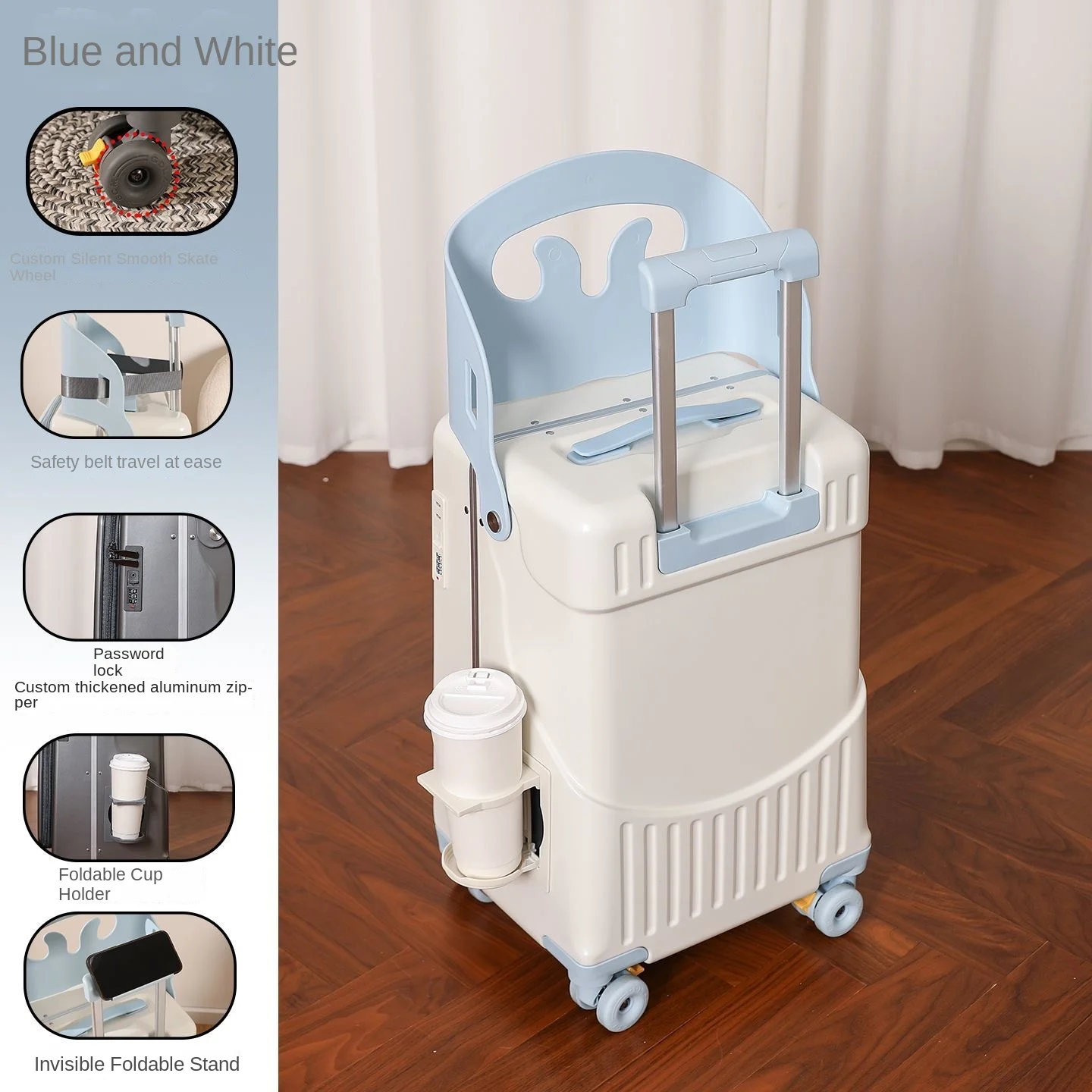 

Front Opening Suitcase Children Can Sit Ride 20/22 inch Boarding Travel Password Box Trolley Case Folding Cup Holder Brake