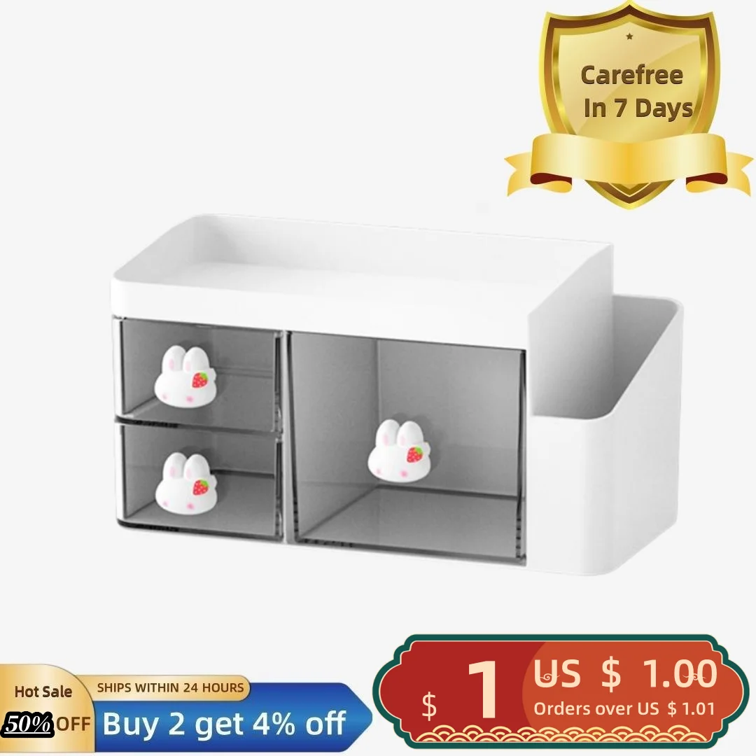 

Desktop Storage Box Transparent Large Capacity Smooth Edge Visible Design with Handle Drawer Type Desktop Organizer Box Pen Cont