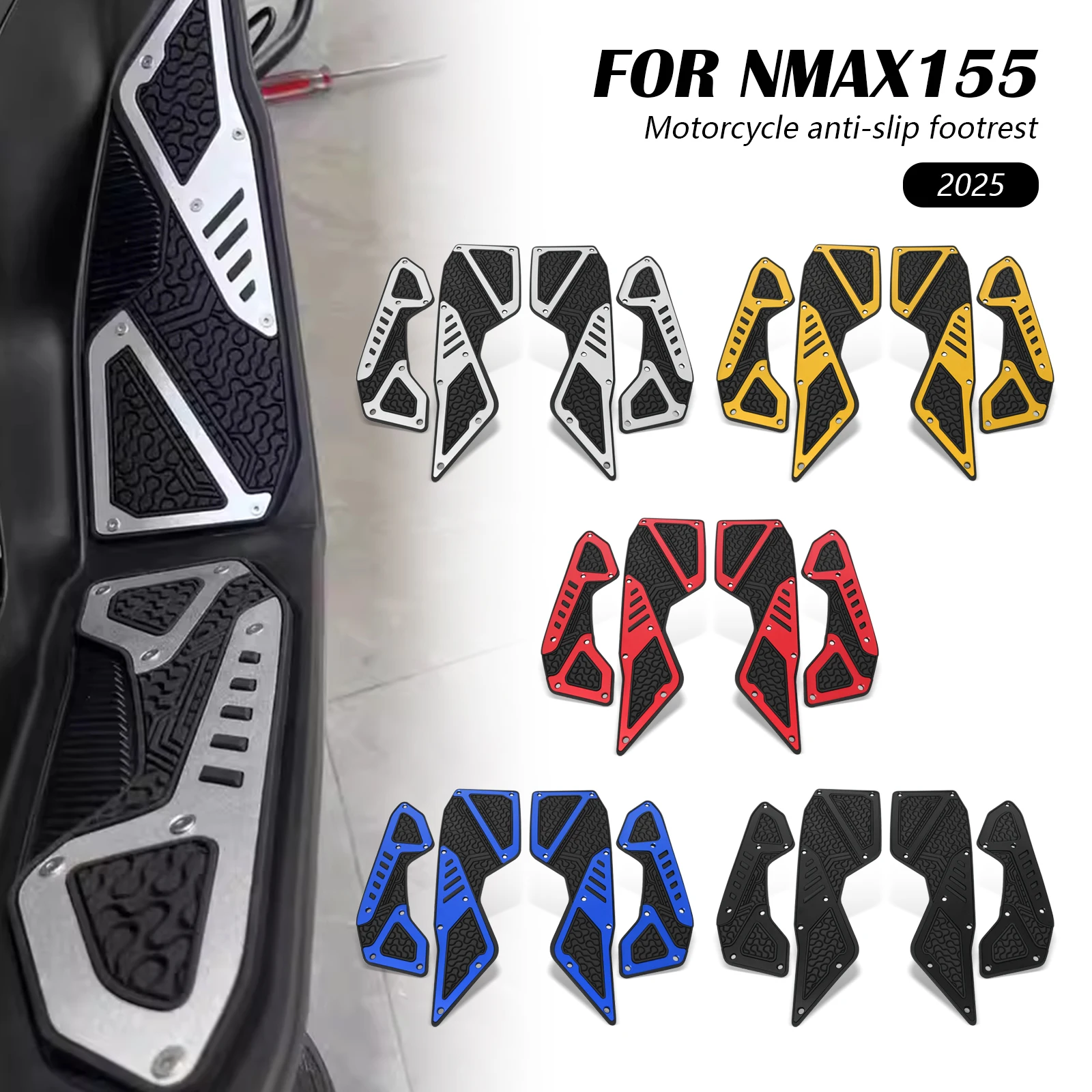 

Motorcycle Footboard Steps Footrests Foot Pads Pedals Anti Slip Footpads Plate For Yamaha NMAX155 NMAX 155 nmax 155 2025