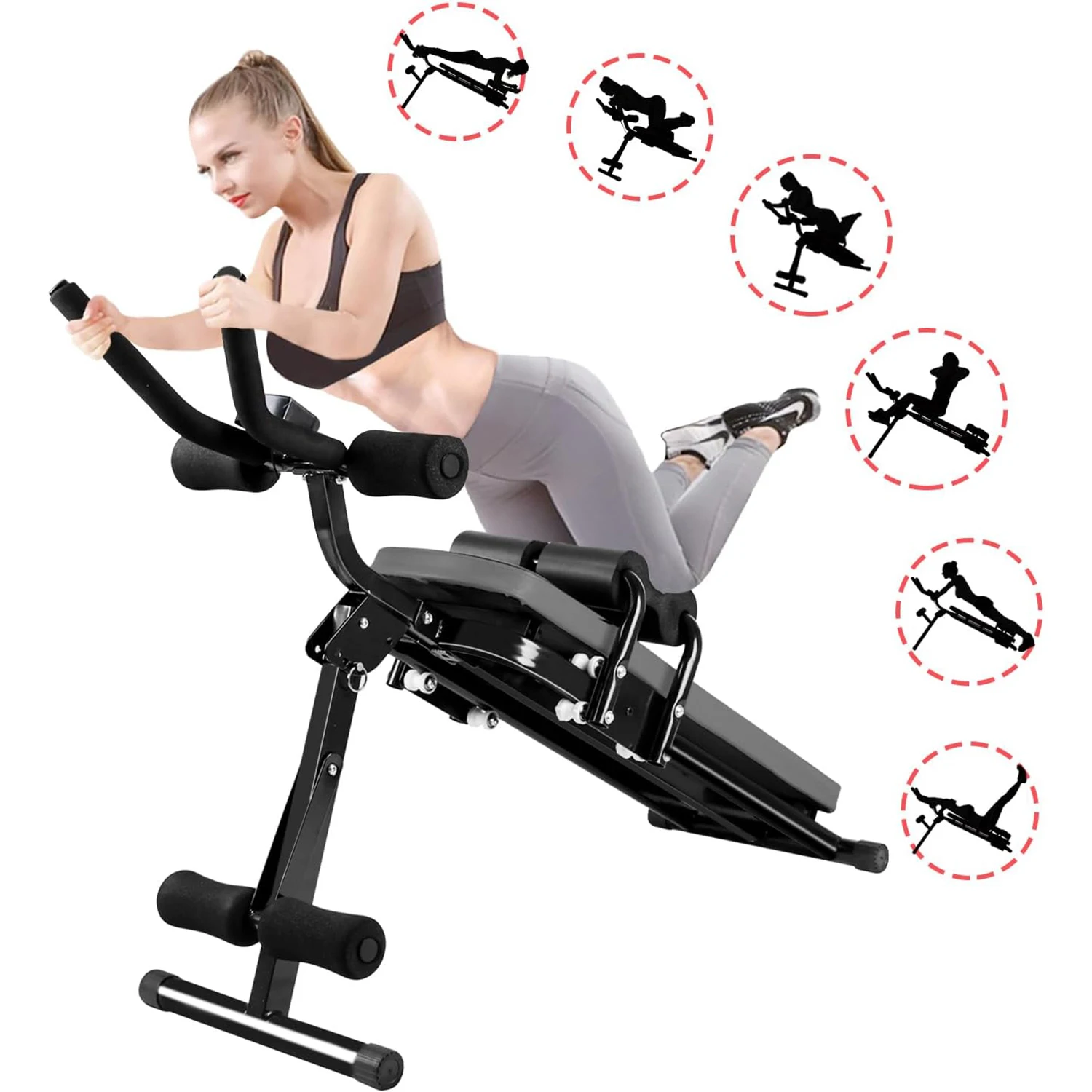 Machine abdominale pliable, banc de musculation réglable pour abdominaux, jambes, cuisses et fessiers, équipement d'entraînement complet pour la maison