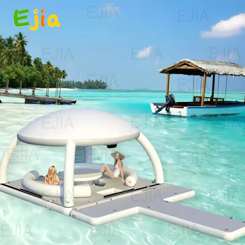 

Customized Inflatable Island Cabana, Yacht Cabana Floating Platform with Removable Canopy and Table, Perfect for Pool, Lake,
