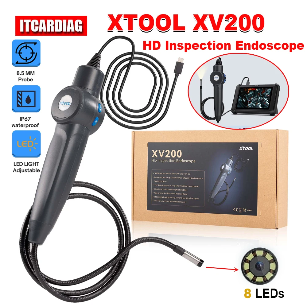

XTOOL XV200 HD Inspection Endoscope Waterproof 8.5mm HD Camera Micro 8 LED Car Endoscope For D9S X100MAX D8W Replace XV100