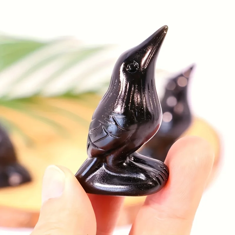 

Hand Carved Natural Obsidian Crystal Crow Statue, Perfect Choice for Home and Office Decoration, Halloween and Christmas Gifts