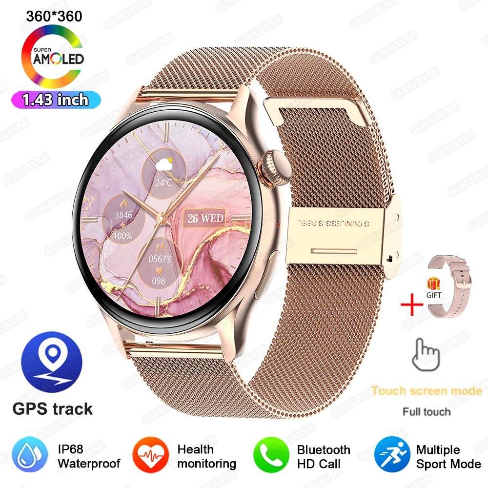 2026 Nieuwe Smartwatch Dames 1.43" Ultradun AMOLED HD Scherm Sport Fitness Armband Aangepaste Wijzerplaat Spraakoproep Dames Smartwatch