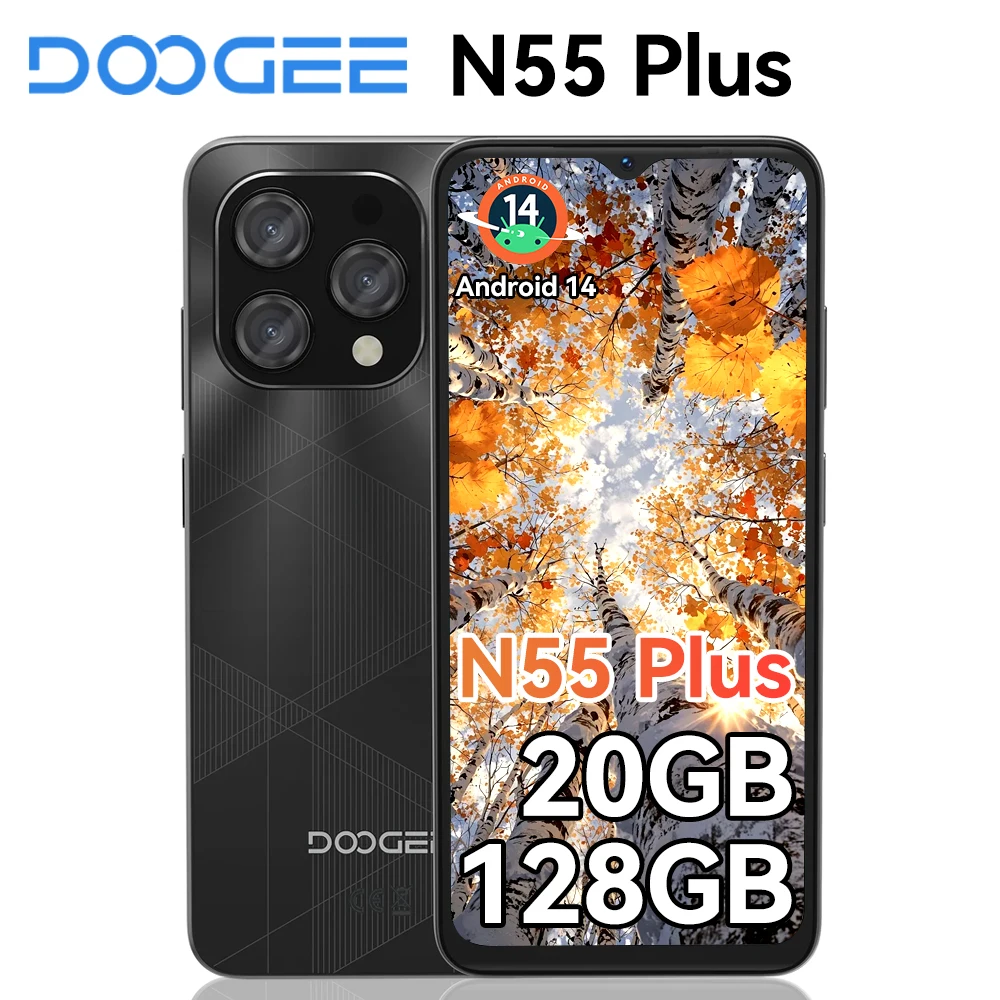 Doogee N55 Plus Smartphone 6.56'' Screen Water Drop 90Hz Call Phone 8GB RAM+128G BROM 13MP Camera 5150mAh Battery Android 14 NFC