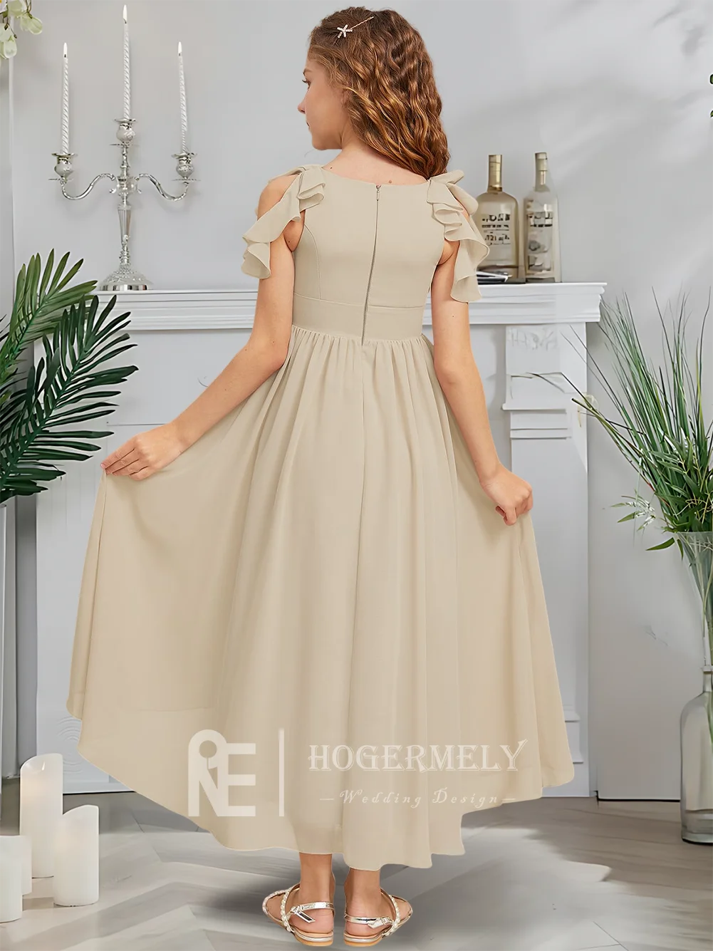 Дизайнерское платье трапециевидной формы для юных подружек невесты, платье с цветочным узором в виде розы, асимметричное шифоновое платье для девочек в саду, гала-танец, свадьба