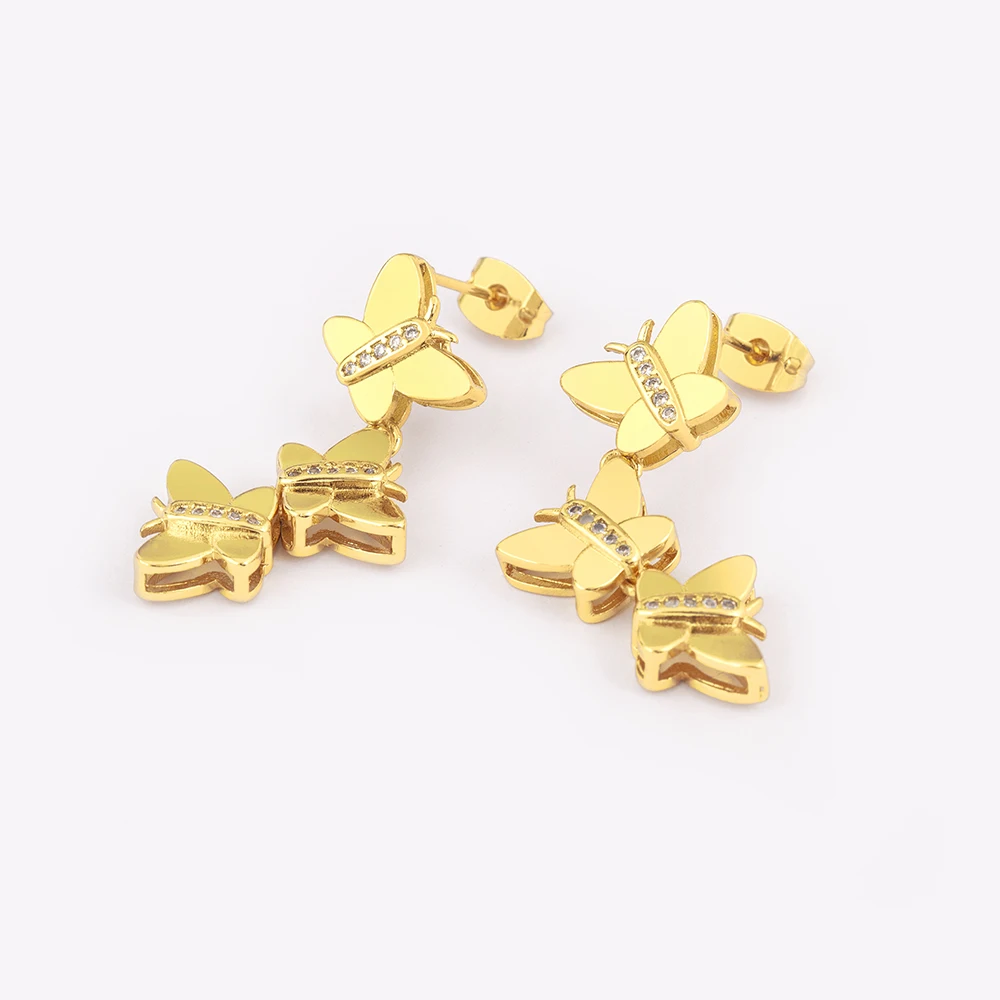 Nidin New Trendy Butterfly Shape Shiny Zircon Charm Drop Earrings For Women Girl Ear Jewelry Wholesale Accessories Delicate Gift