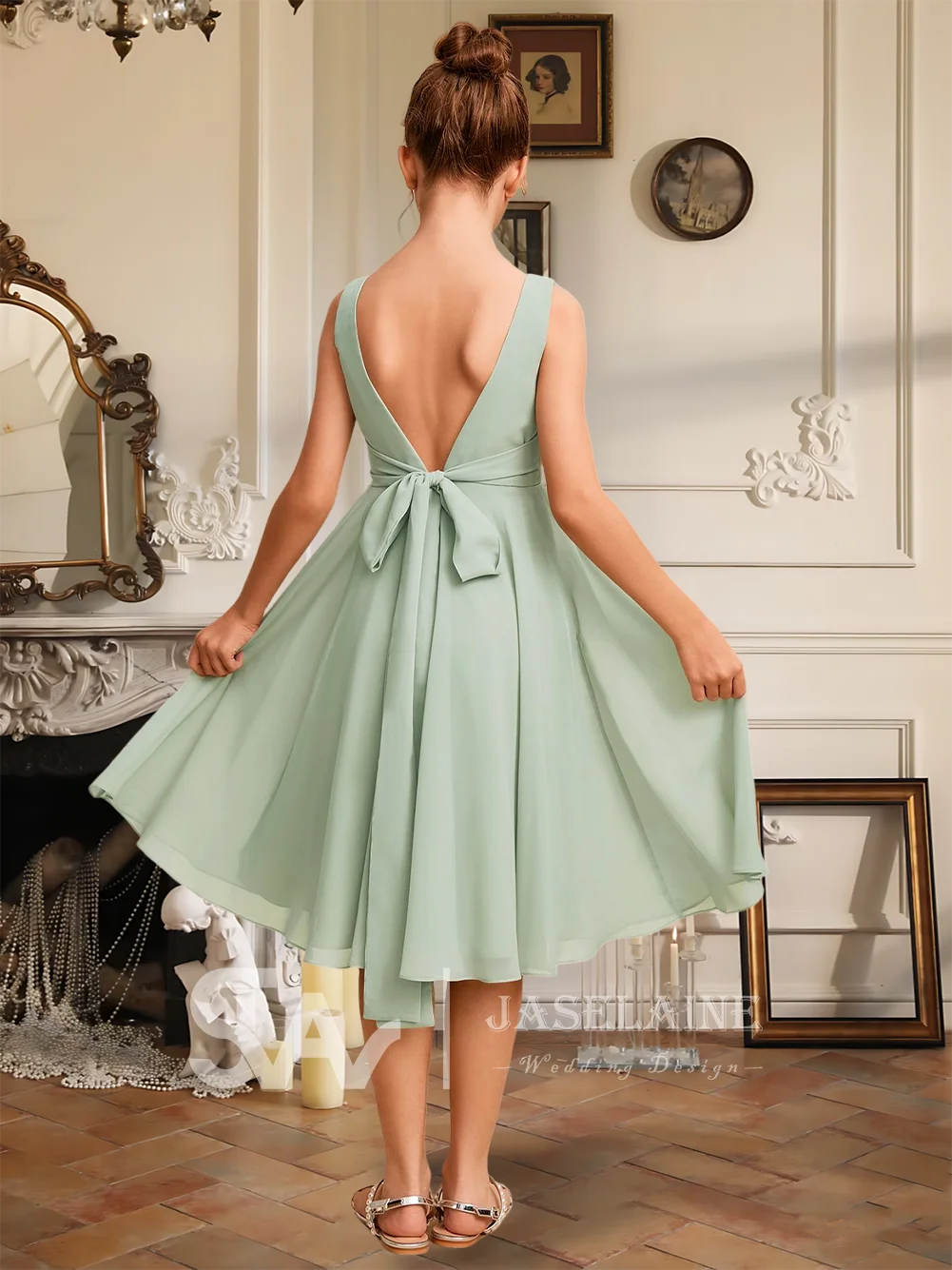 Elegant A-Line Square Knee-Length Chiffon Junior Bridesmaid Dress Flower Girl Dress Girls Party Wedding Formal Special Occasion