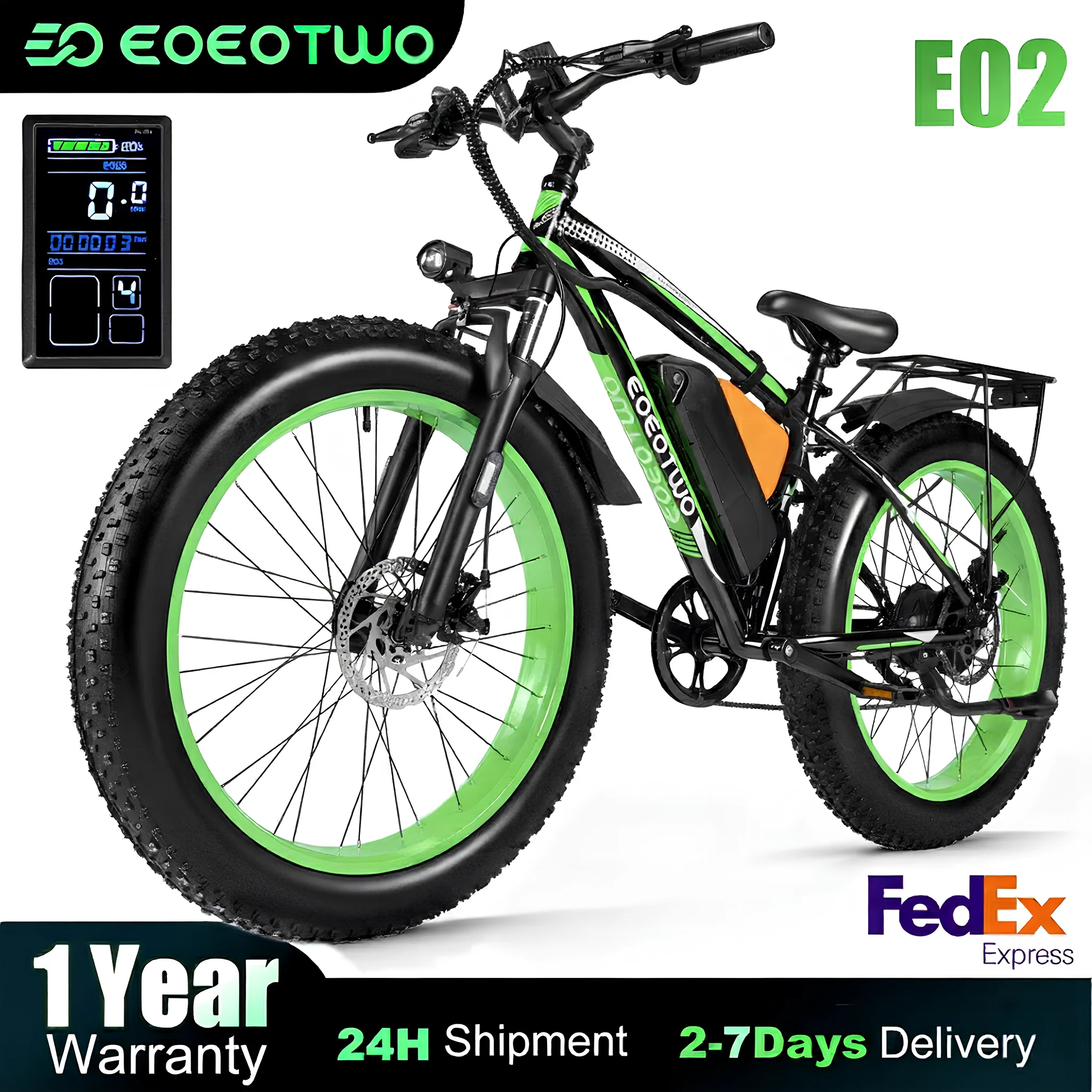 

EOEOTWO E02 Electric Bike for Adults Peak 1500W Electric Bicycle 48V20AH Battery Electric Bike 26'' Fat Tire Mountain 30MPH Bike