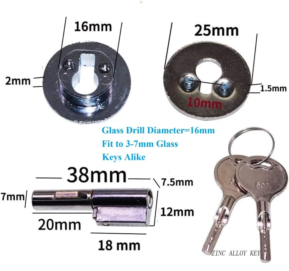 4Pcs Zinc Cabinet Double Sliding Glass Door Lock For Showcase Display Cupboard