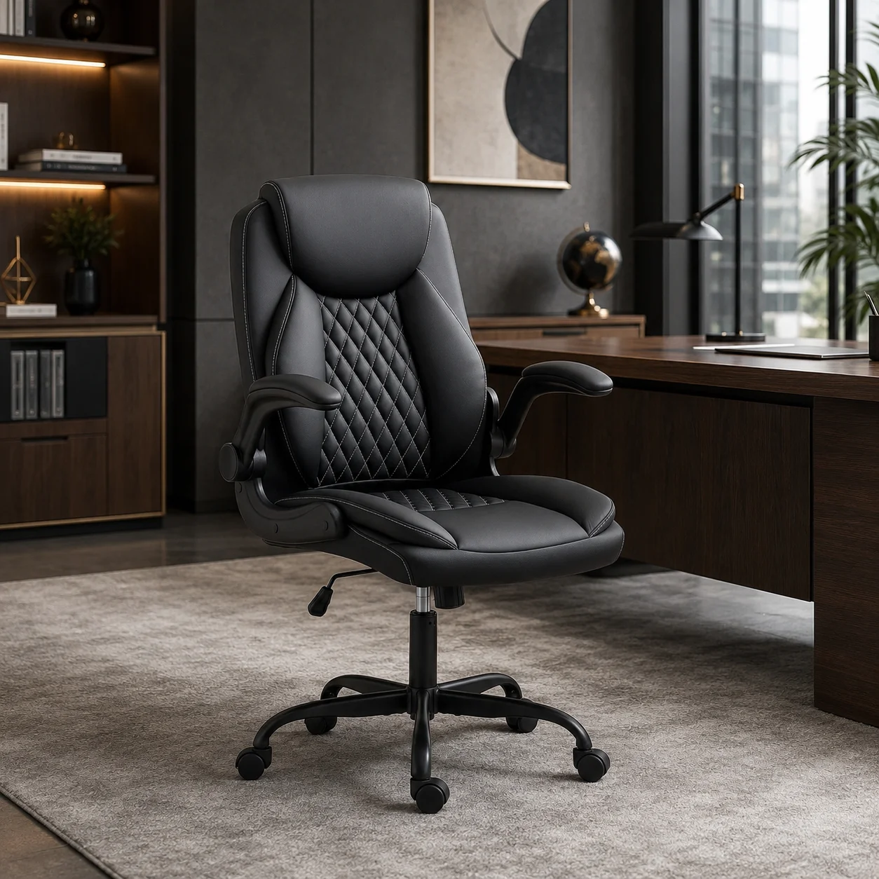 Fauteuil de bureau, chaise bureau ergonomique avec accoudoirs relevables, hauteur réglable, fonction de bascule, noir