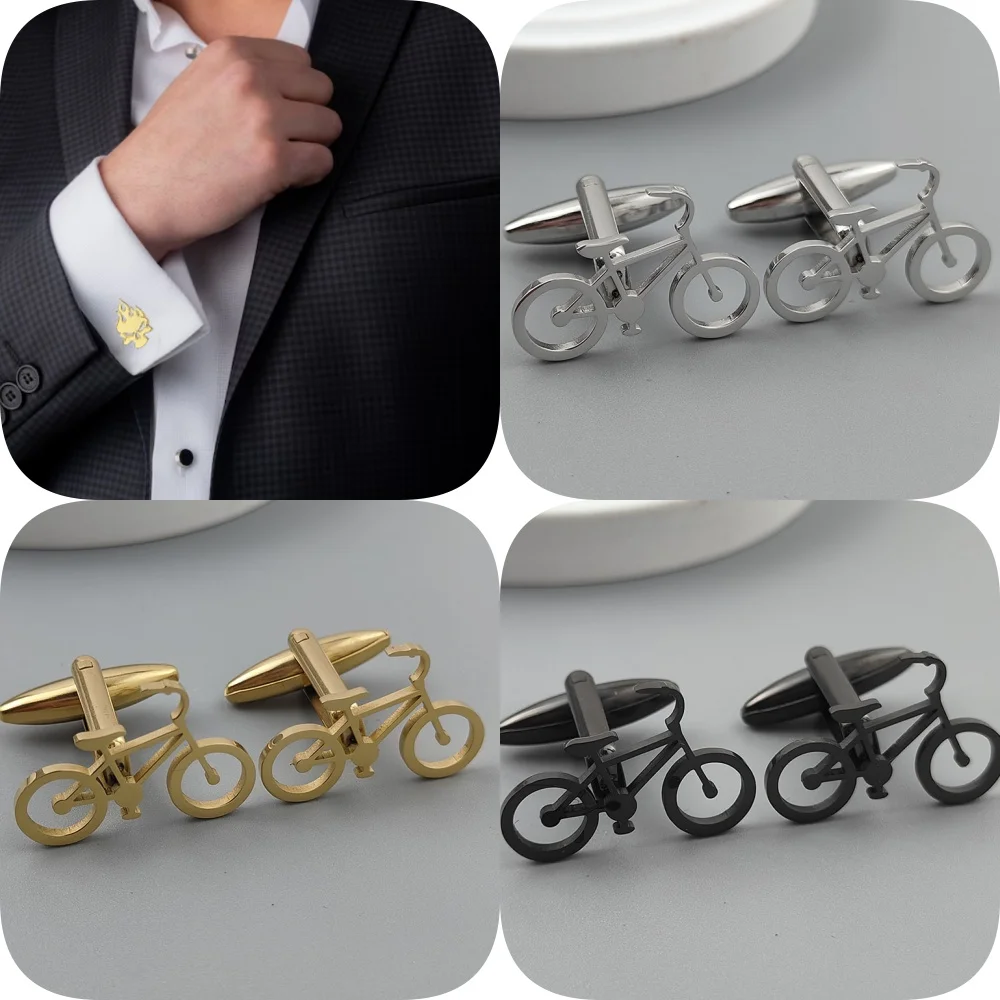 Punk style hollow bicycle stainless steel 18K gold-plated cufflinks, silver French shirt buttons, suit wedding accessories