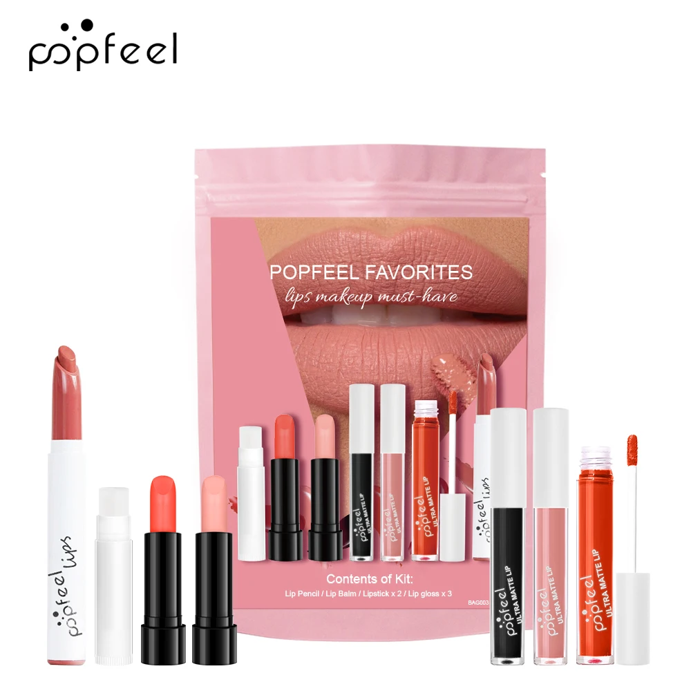

‌POPFEEL Lip Makeup Kit - Lip Pencil, Balm, Lipstick & Gloss | Perfect for Creating Gorgeous Lips!