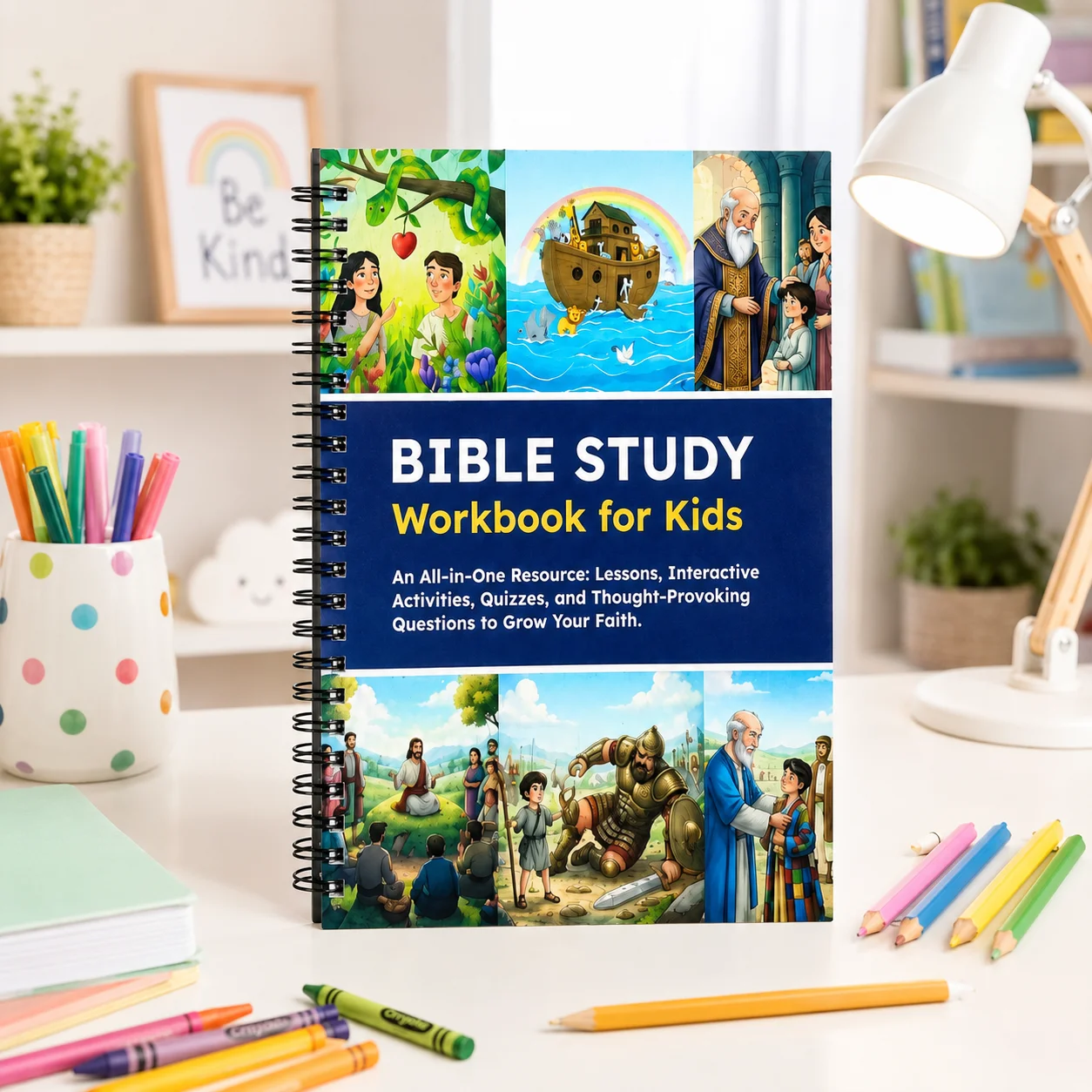 Kids Bible Study Workbook, Children Christian Activity Book, Spiral Sunday School Journal, Interactive Faith Devotional Notebook