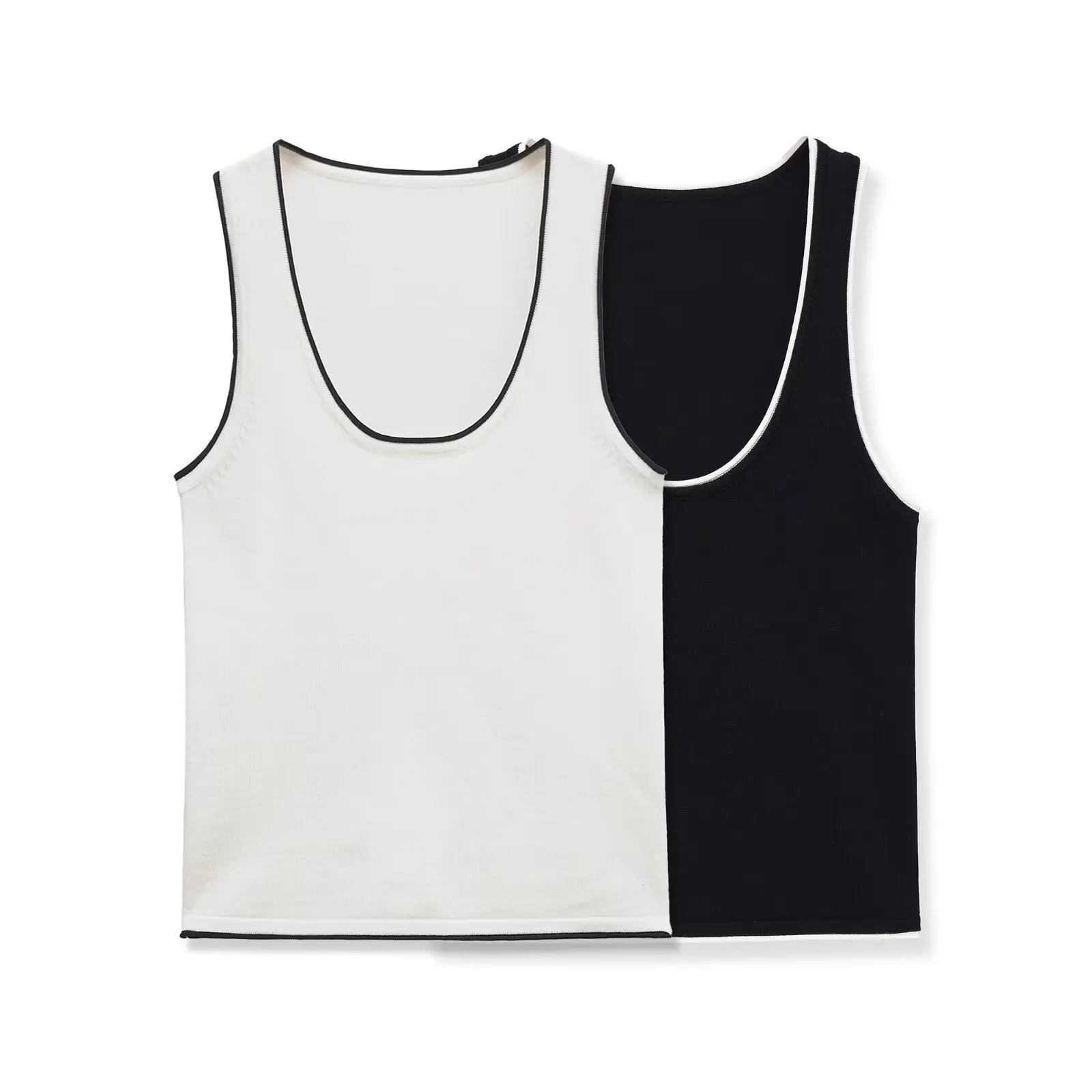 Sexy Scoop Neck Knit Tank Top Women Casual Contrast Trim Sweaters Summer Backless Slim Fit Ribbed Knitwear Basic Vest Tops