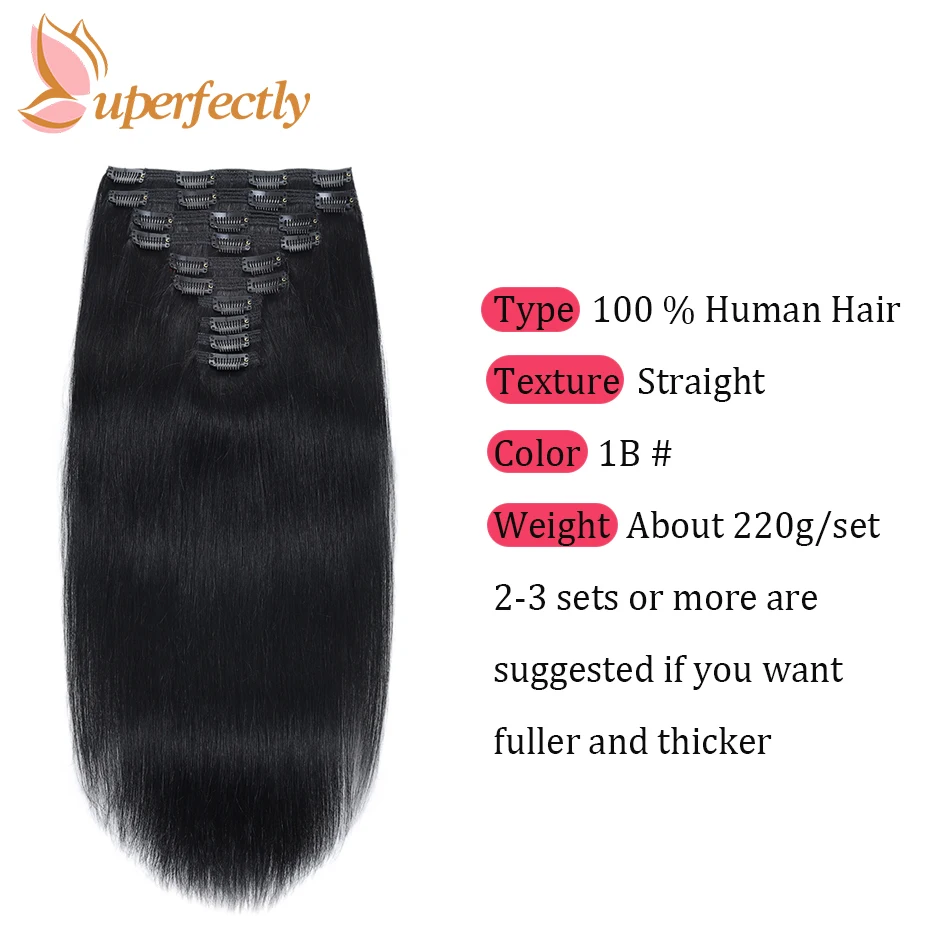 150G 170G Clip In Human Hair Extensions Natural Real Hair Extension Machine Remy Clip-On HairPiece Full Head 16-28Inch 10Pcs/set