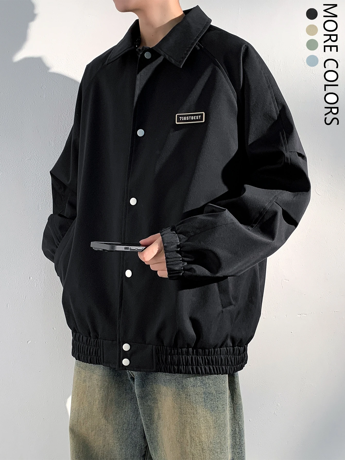 

Men's lapel loose jacket, chest label design, windproof and rainproof, durable, spring and autumn travel, multi-scene wear