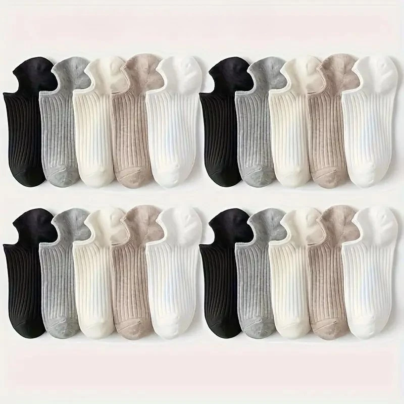 24 pares de meias respiráveis de corte baixo, meias invisíveis de cor mista de material de fibra, adequadas para esportes de outono e inverno