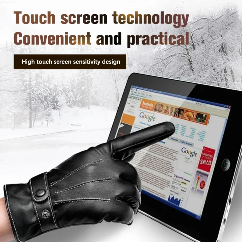 Tolex Men Winter PU Leather Black Gloves Warm Mittens Outdoor Sports Driving Skiing Men's Windproof Gloves Winter Supplies image 2