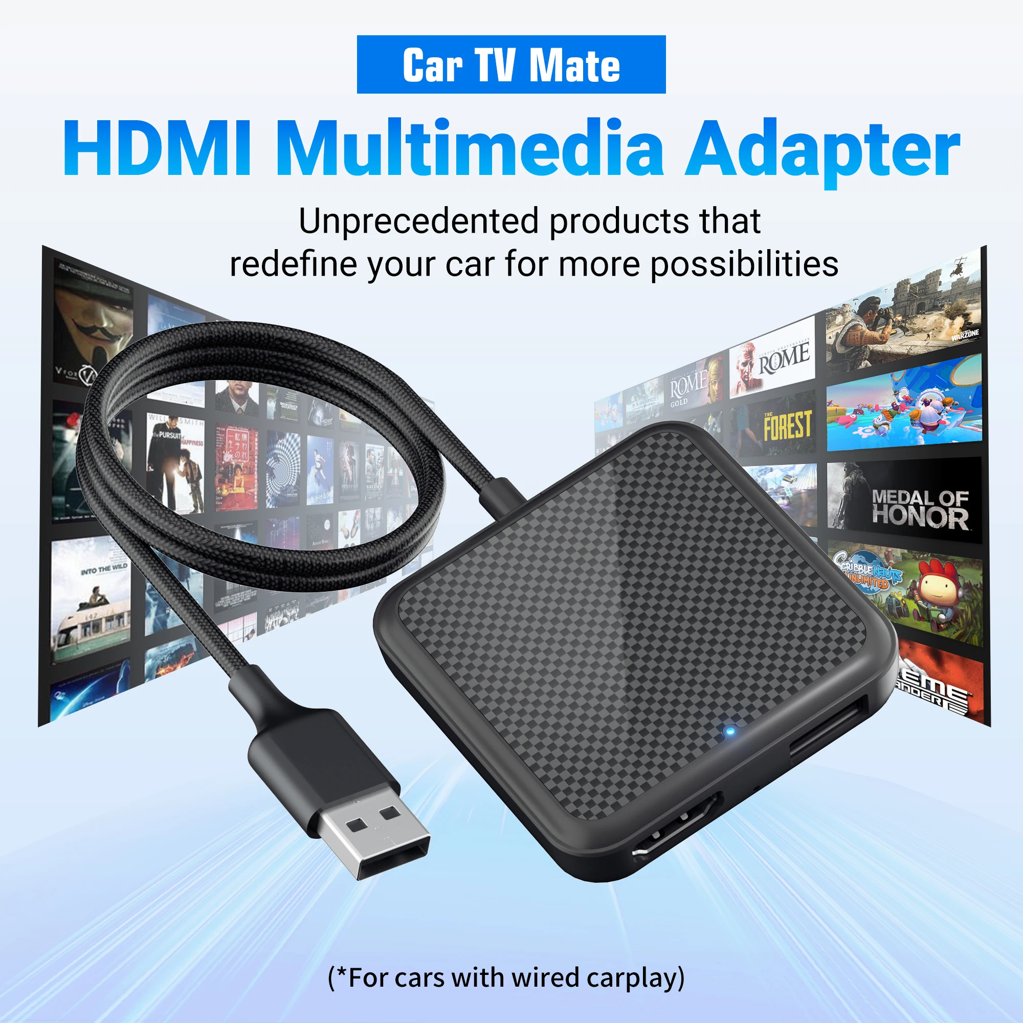 

2024 NEW Car TV Mate B3 Multimedia Adapter Wireless CarPlay Adapter Video Converter for HDMI for TV Sticks Game Consoles