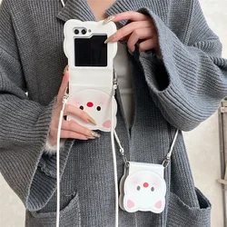 Cute Crossbody Phone Case For Samsung Galaxy Z Flip 6 5 Cover Kawaii Cartoon Leather Cases For ZFlip6 Flip5 Flip6 5G Funda