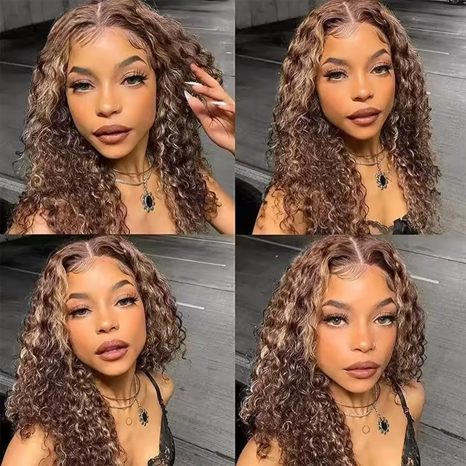 20인치 13x4 하이라이트 옴브레 컬러 HD 정품 레이스 가발, 그라데이션 컬러 리얼 헤어, 여성용 컬러드 허니 골드 가발