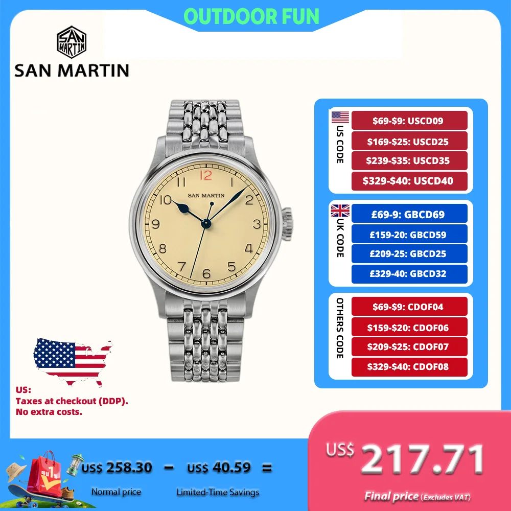 

San Martin 38,5 мм NH35 Механические часы Niche Pilot Автоматические наручные часы Простые винтажные сапфировые часы Lume C3 10Bar Relojes SN0105NB