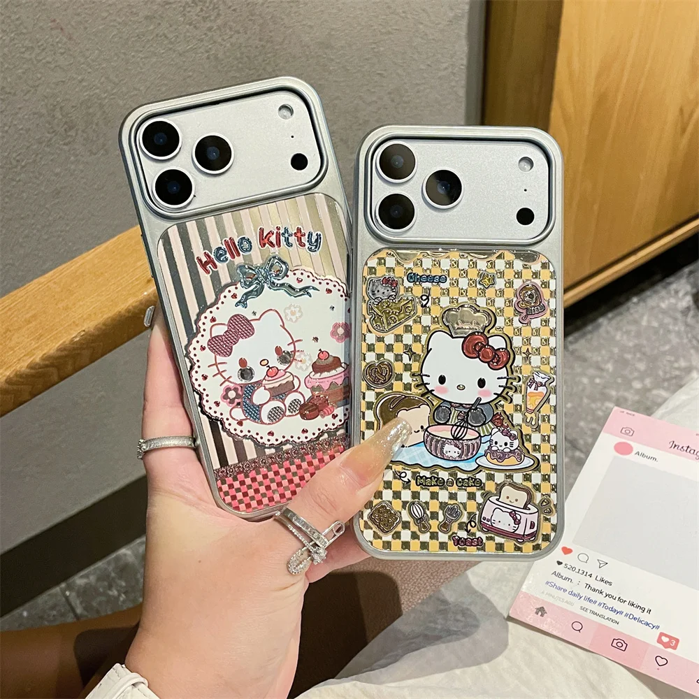 

New Cute Plated HelloKittyfro Phone Case with Magnetic Bracket Compatible with iPhone 17 Promax 14, 15, 16 13Pro Max Protective