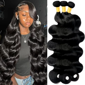 브라질 레미 헤어 100% 인모, 32 인치, 2, 3, 4 헤어 딜, 바디 웨이브 번들, 워터 웨이브 위브, 여성용 천연 헤어 익스텐션