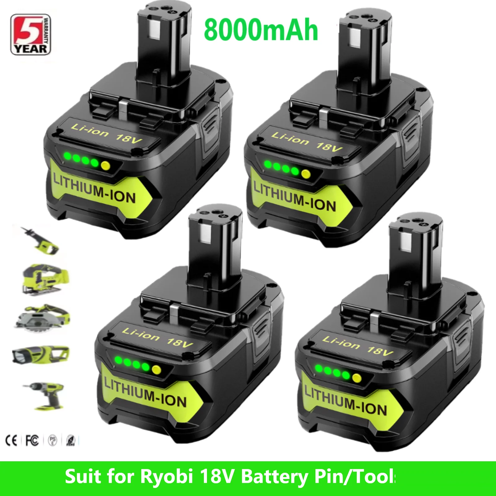 

VANON 1/2/4 шт. P108 18 В 8,0 Ач замена для RYOBI One + Plus литий-ионный аккумулятор Pin P104 P107 RB18L50 RB18L20 P108