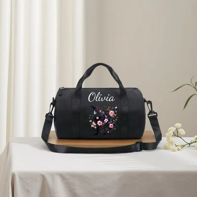 Custom Wreath Gymnastics Dance Print Crossbody Bag Personalized Name Nylon Large Capacity Fitness Yoga Swimming Travel Bag image 3